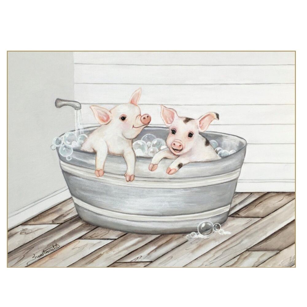 Signed Couple of Pigs by Mishell Swartwout Signed 14x11 Pigs Bathtub Print